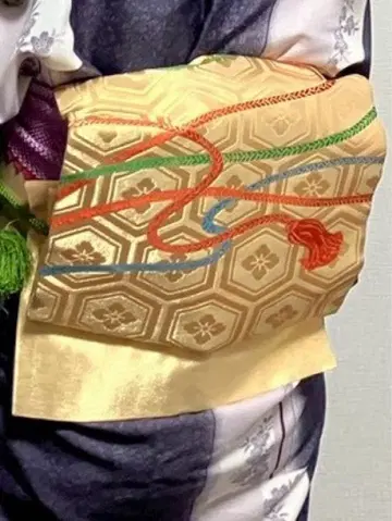 골드 컬러 나고야 오비 기하학 패턴