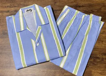 파랑과 그린 스트라이프 긴팔 파자마 세트