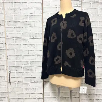 Kikki 키키 플라워 자카드 니트 블루종 울 혼방 블랙 M