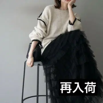 [ 재입고 ] 바이컬러 레이어드 디자인 니트 / 애프리콧 / 뤼미에