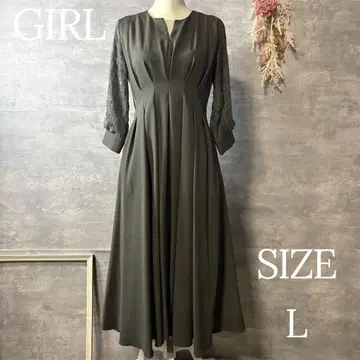 GIRL 레이스 슬리브 X 라인 키 네크 롱 원피스 빅 사이즈 L