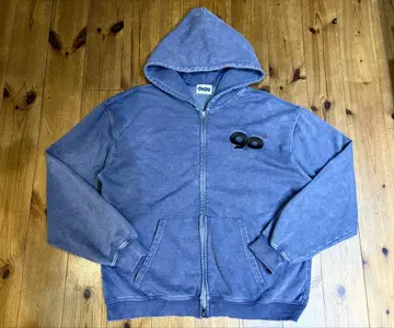 9090 나인티 빈티지 블루 더블 집업 후드티 엠보싱 로고