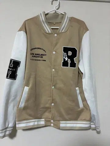 바시티 자켓 XL 베이지/화이트 자수 로고