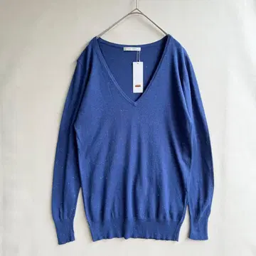 미사용 택 포함 로리즈팜 V넥 스웨터 L 블루 슬릿사