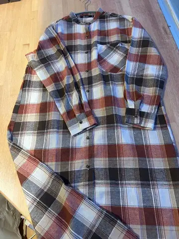 [ 새상품급 ] 밴드 카라 롱 원피스 오렌지 계열 체크 무늬 M~L 기모