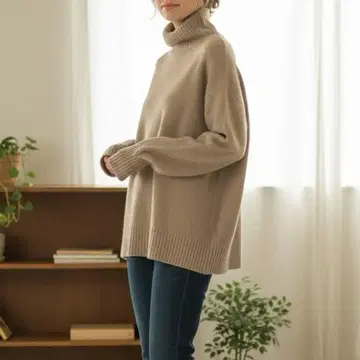 Plage 복슬복슬 Fur 터틀 풀오버 샤기 스웨터 모카 베이지