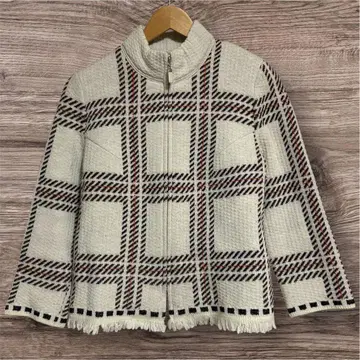 체크 무늬 트위드풍 집업 자켓 프린지 로자스 (주)