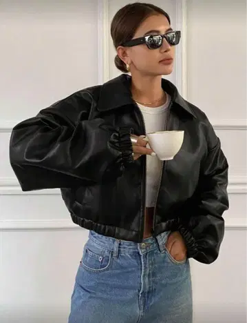 SHEIN 드롭 숄더 집업 크롭 자켓 DAZY