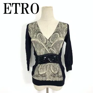 LA9137 ETRO 에트로 7부 소매 티셔츠 블랙 레이온 나일론 40