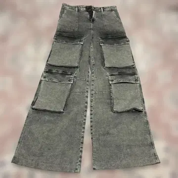 그레이 데님 카고 팬츠 와이드 실루엣