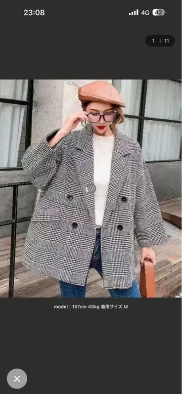 체크 무늬 더블 브레스트 테일러드 자켓 M 사이즈