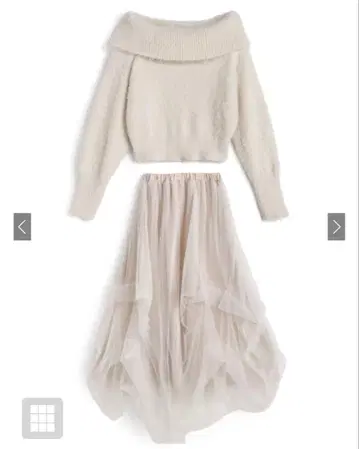 [새상품급] GRL 오프숄더 샤기 니트탑 튤 스커트 셋업