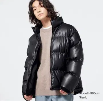 히트 패디드 페이크 레더 블루종 블랙 M