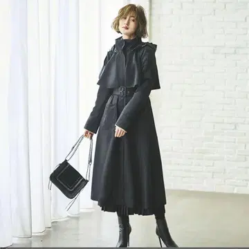 트렌치코트 롱 코트 후드 부착 블랙
