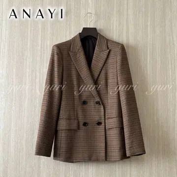 [ 1074 ] 아나이 울 체크 더블 자켓 브라운 36