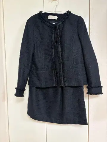 네이비 프린지 트위드 자켓 스커트 세트