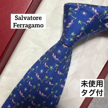 미사용 택 포함 살바토레 페라가모 넥타이 파랑 네이비 태양 바다