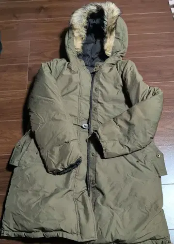 [리버서블] 2WAY 충전솜/다운 코트 올리브 카키 후드 부착