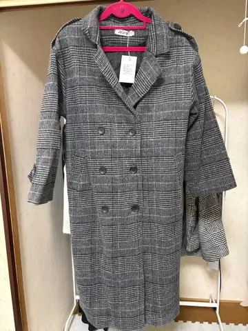 그레이 체크 무늬 롱 코트 S 사이즈