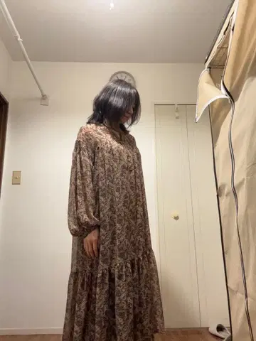 페이즐리 무늬 긴팔 롱 원피스