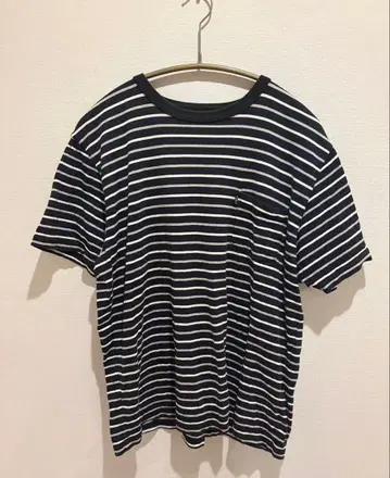 스트라이프 T셔츠 포켓 부착