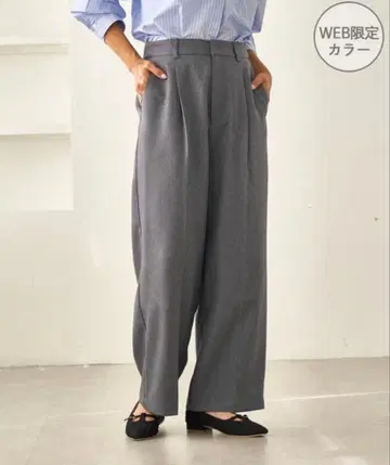 레이디 핸섬 시리즈 울 라이크 허리 턱 세미 와이드 팬츠 그레이