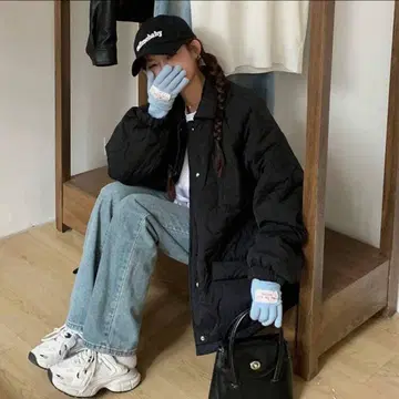 여성용 다운 자켓 아우터 퀼팅 코트 블랙