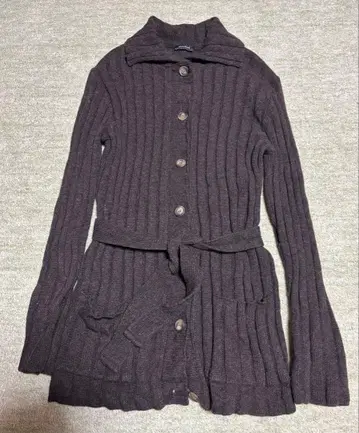 KOOKAI 쿠카이 리브 니트 롱 가디건 벨트 포함 브라운1