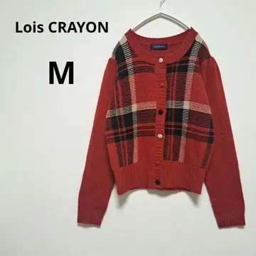 [새상품급] Lois CRAYON 레드 타탄 체크 니트 가디건 M