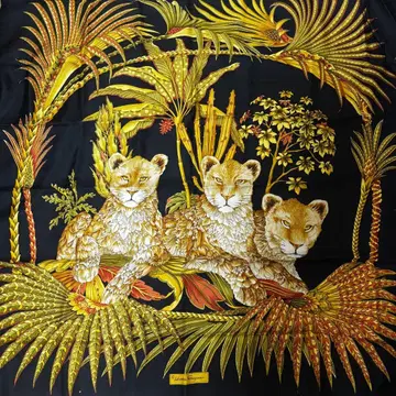 Salvatore Ferragamo 스카프 라이온 대형 실크 100%