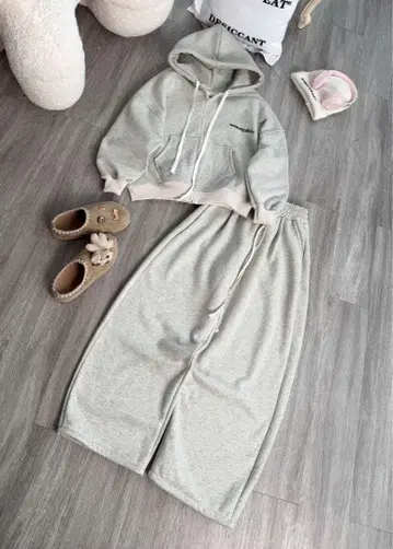 WHENEVER ATELIER 맨투맨 셋업 그레이 따뜻한 세트