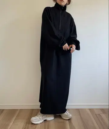 wee9s 하이넥 하프 집업 맨투맨 원피스(LONG)