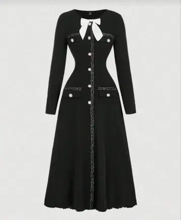 여성용 엘레강트 리본 긴팔 니트 롱 원피스