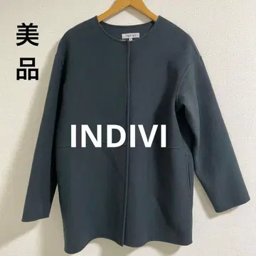 [ 새상품급 ] INDIVI 버튼 부착 노카라 코트 M