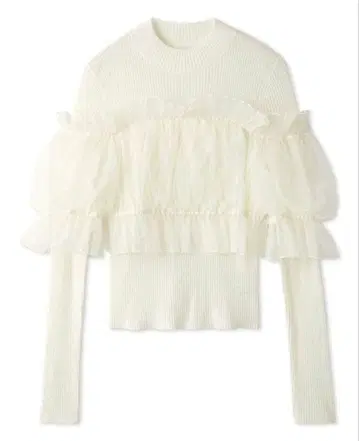 튤 오프숄더 도킹 니트 풀오버 아이보리