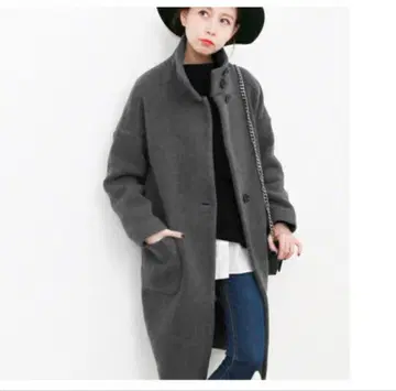 KBF 스탠드 카라 코트 그레이