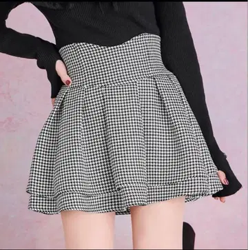 미셸 마카롱 슬림 레그 스커트 하운드투스 체크 패턴