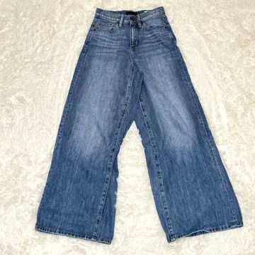 M343 [유니클로] 데님 와이드 팬츠 청바지 스티치 벨트 루프