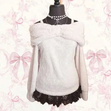 y2k 리즈리사 계열 리본 오프숄더 니트 복슬복슬 coquette