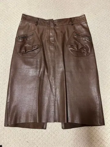리얼 가죽 미디 기장 스커트 사이즈 38