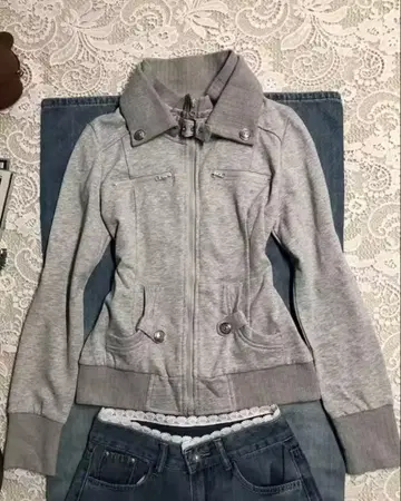 y2k 그레이 점퍼 후드티 L