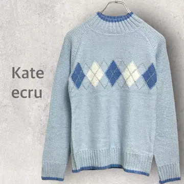 [ Kate ecru ] 니트 스웨터 M 아가일 하이넥 상의 겨울 상품