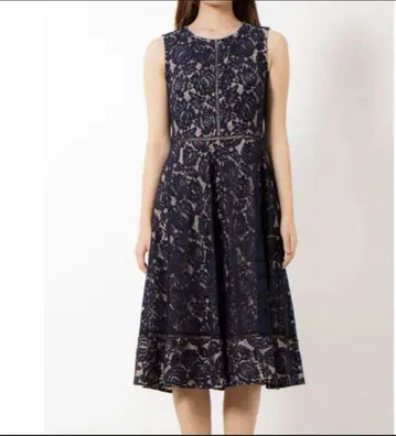 네이비 레이스 슬리브리스 A라인 원피스