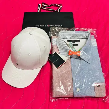 TOMMY HILFIGER 블로킹 셔츠 XL & 화이트 캡
