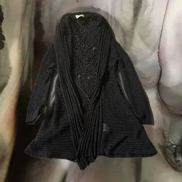블랙 니트 가디건 그런지 헤이세이