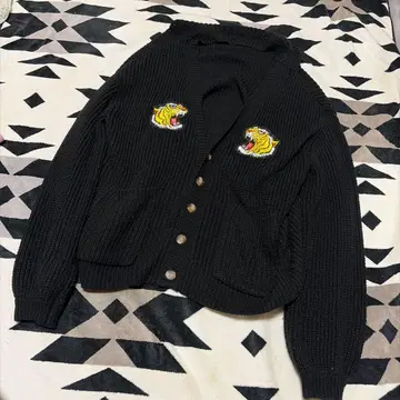레어 A'GEM/9 케이블 니트 가디건 호랑이 자수 루즈핏 블랙