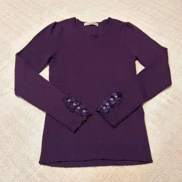 GALLERY VISCONTI 니트 리본 프릴 퍼플 보라색 L