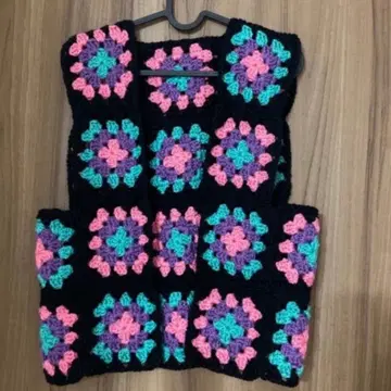 크로셰 베스트 니트 베스트 그래니 스퀘어 니트 핸드메이드 베스트