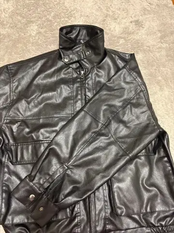 블랙 합성 피혁 자켓