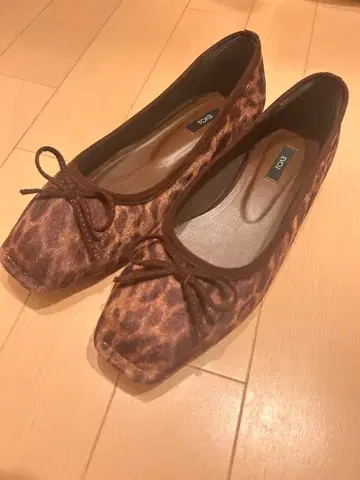 EVOL 레오파드 무늬 리본 포함 플랫슈즈